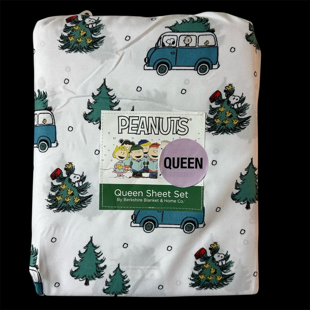 Peanuts Snoopy Queen Sheet Set By Berkshire Christmas Trees Van Holiday